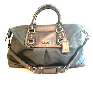 Coach Ashley Sateen & Leather Two-Way Shoulder Satchel Metallic Charcoal Grey